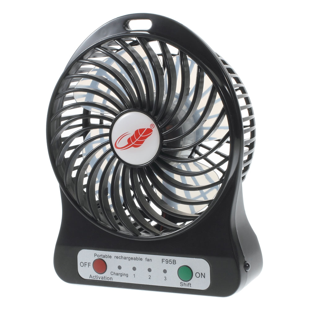 

F95B Portable Mini USB 4-Blade 3-Mode Fan with 18650 Battery and LED Light - Black