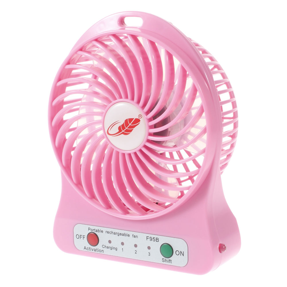 

F95B Portable Mini USB 4-Blade 3-Mode Fan with 18650 Battery and Flashlight - Pink