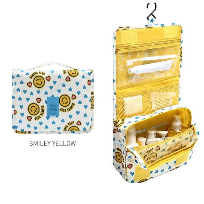 

Hanging Toiletry Bag Makeup Pouch Travel Organizer - Smiley Yellow