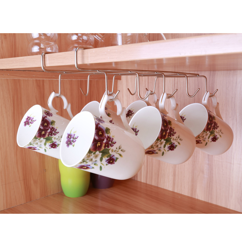 

Under-the-Shelf 10 Hook Stainless Steel Mug Rack Holder - Shelf Thickness 0.9cm