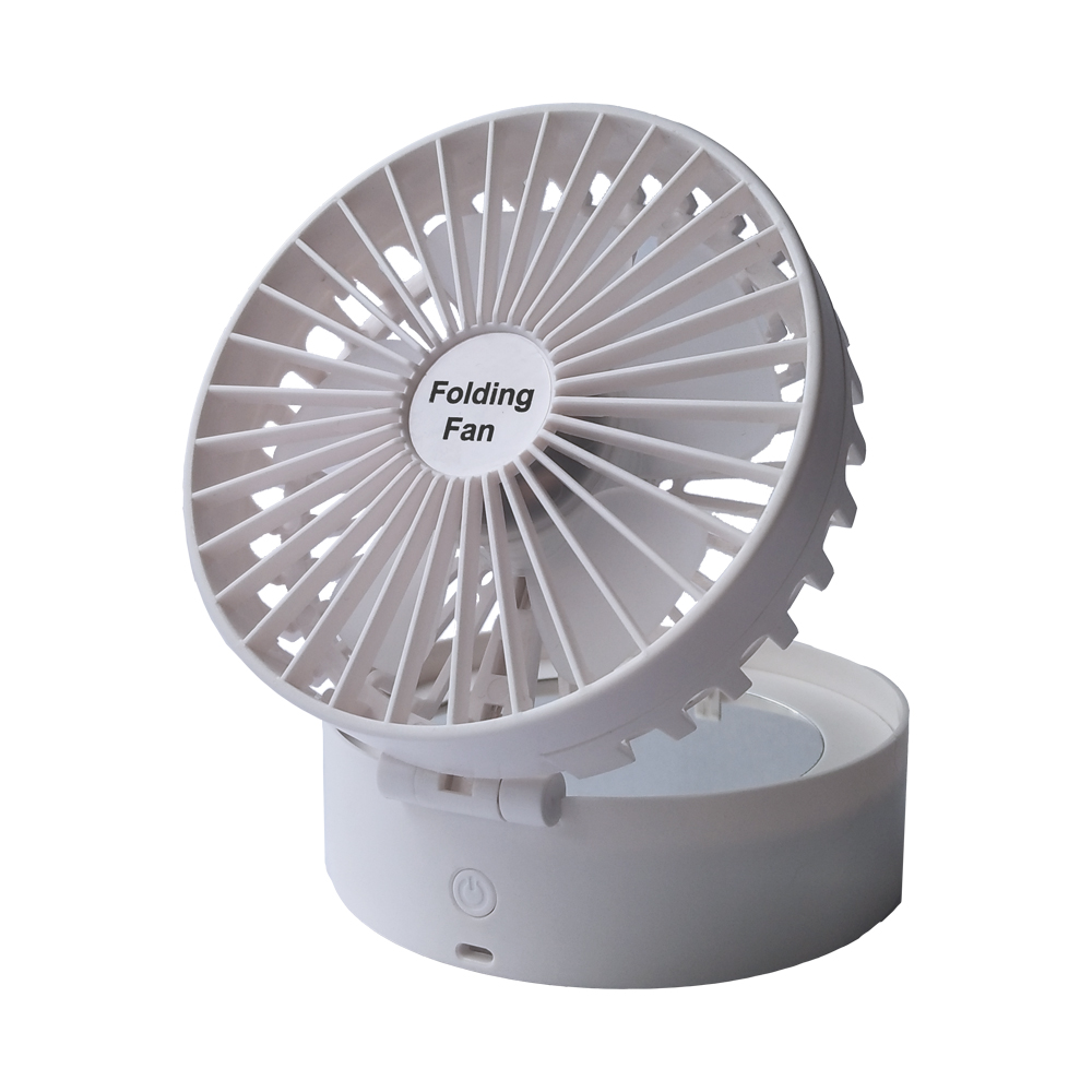 

Rechargeable Portable Self-contained Mirror USB Folding Fan Pedestal Cooling Fan - White