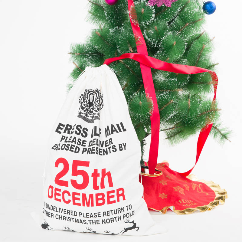 

Christmas Gift Bag Pattern Printing Drawstring Linen Bag - Crown and Letters