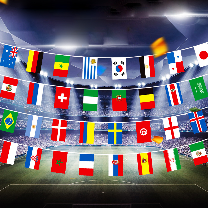 

2018 Russia World Cup Top 32 Flags World Cup String Flag, Size: 14 x 21cm