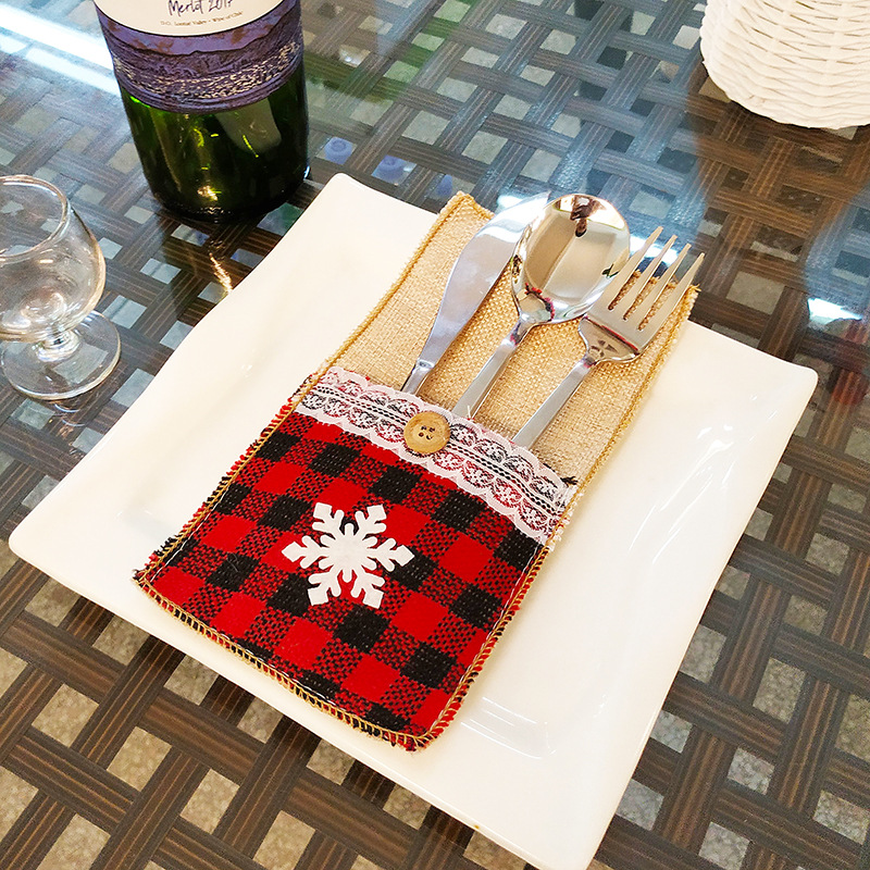 

Bowknot Snowflake Decor Christmas Fork Knife Bag Cutlery Pocket - Snowflake