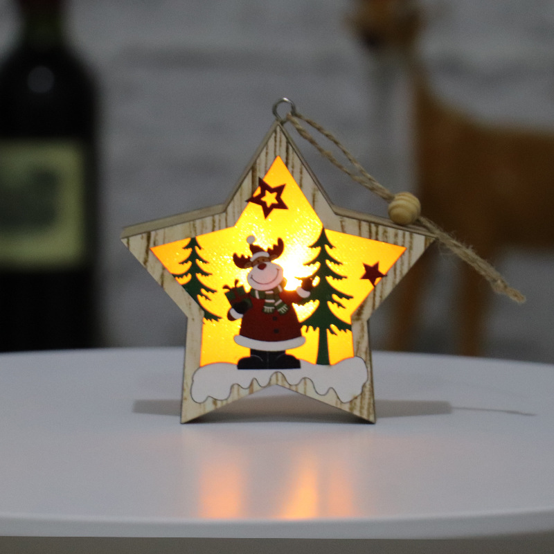 

Xmas Decoration Pendant Christmas Tree Pentagram Round Shape Wood Shiny Hanging Ornament - Elk/Pentagram