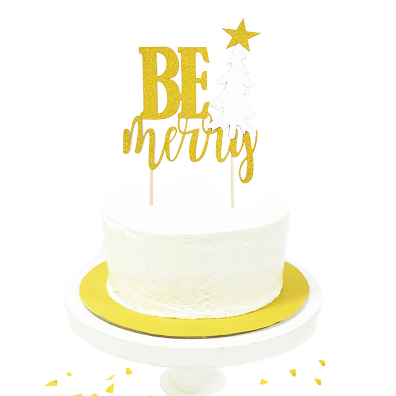 

Be Merry Christmas Tree Star Cake Insert Birthday Cake Topper Card New Year Decor