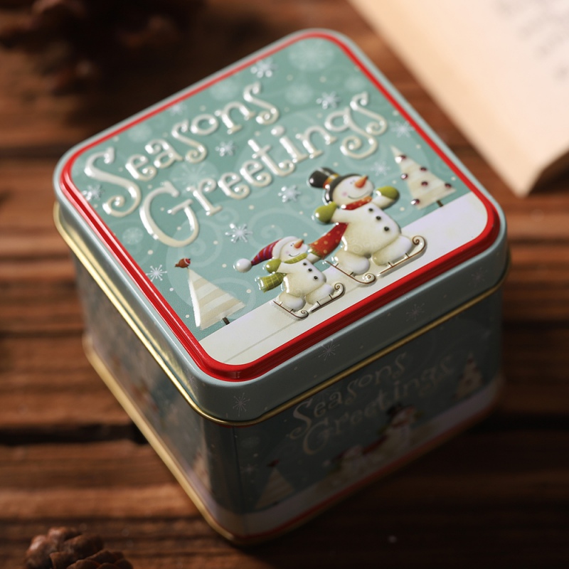 

Xmas Candy Packaging Jars Tinplate Santa Claus Dry Gift Box - Couple Snowmen