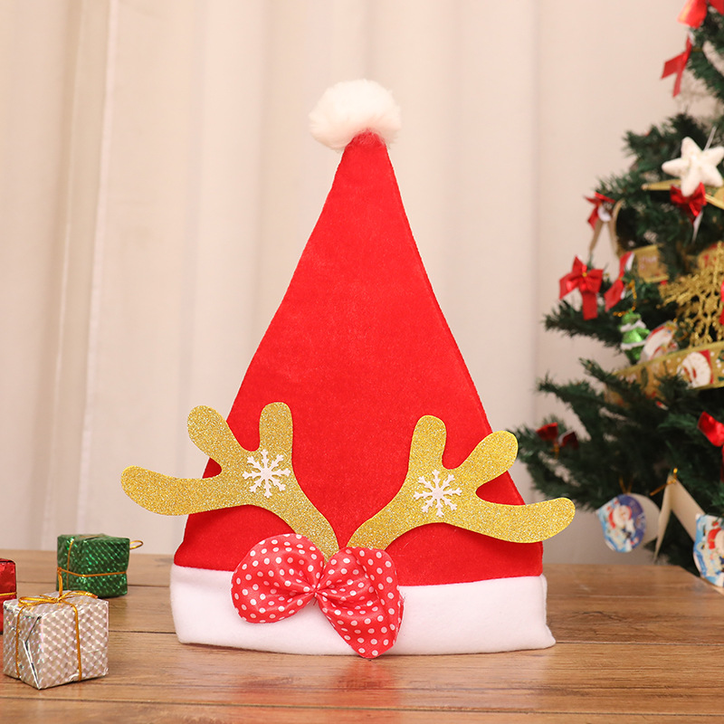 

Christmas Ornaments Decoration Cap Christmas Santa Hats for Party - Gold Antler and Snow