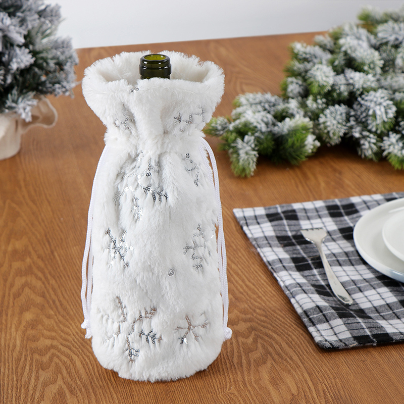 

Christmas White Plush Snow Flake Bottle Cover