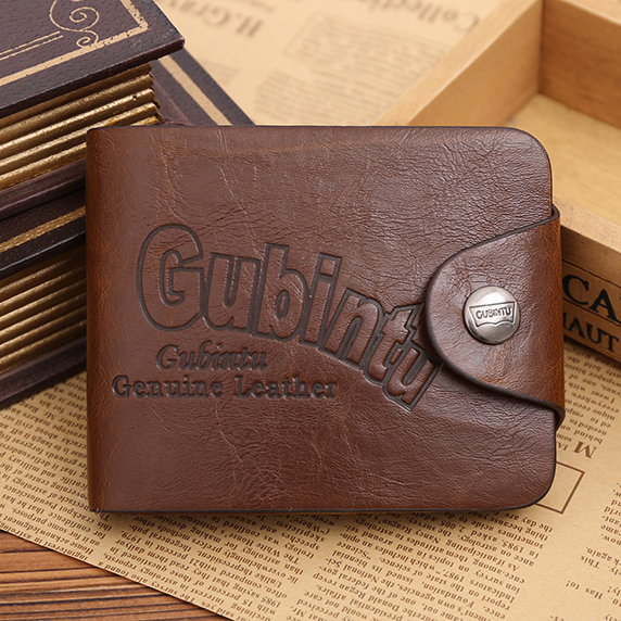 

GUBINTU Crazy Horse PU Leather Bi-fold Short Purse with Buckle Closure for Men - Style J