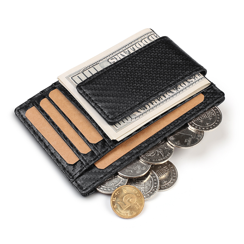 

Genuine Leather Ultra-thin Pocket Carbon Fiber Texture RFID Protected Purse Wallet