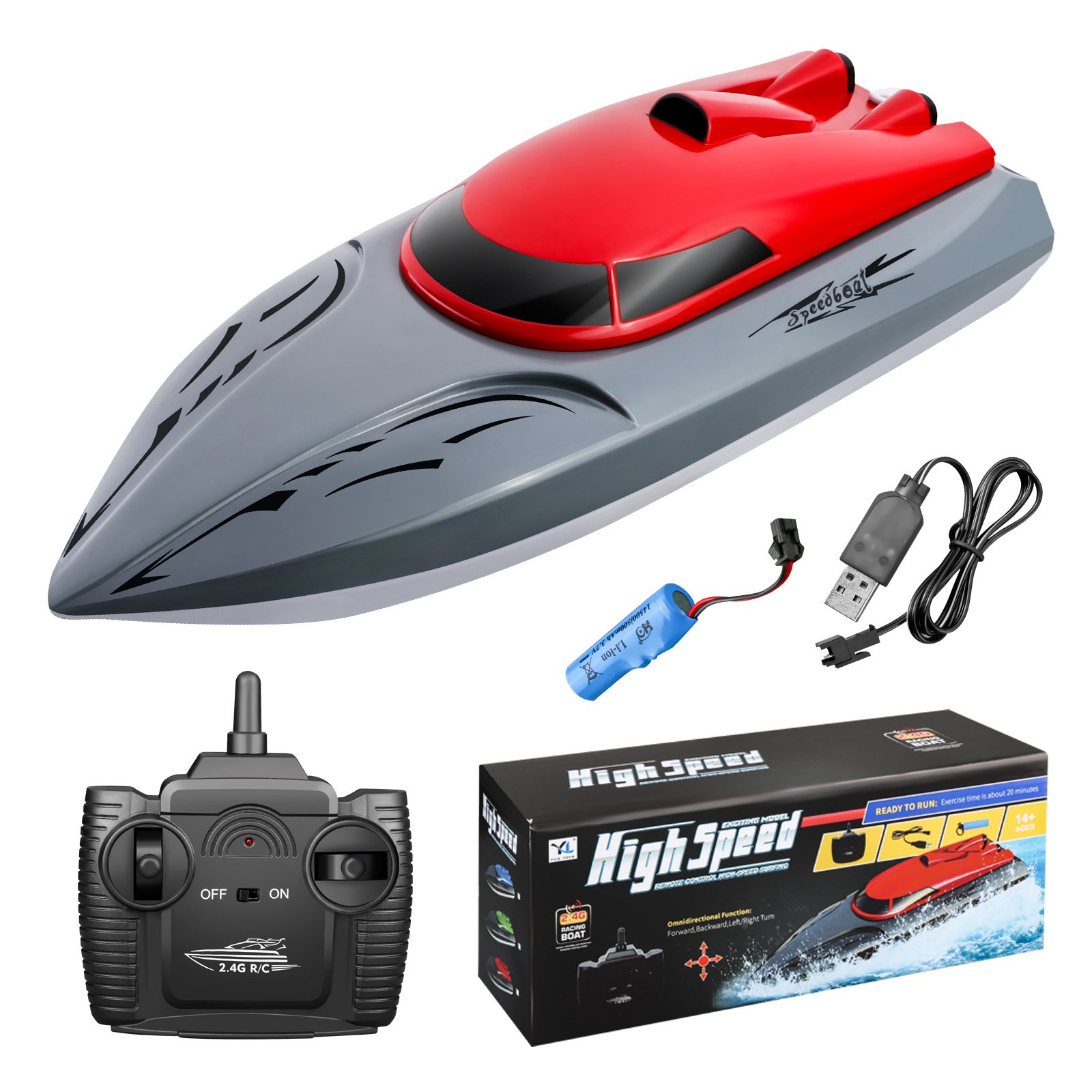 

806 Erwachsenes Kinder RC -boot 2,4 Ghz 18 Km/h Unterwasserspielzeug Fernbedienungskontrollboot Mit 1 Batterie - Rot