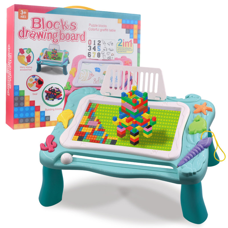 

Enfants DIY Building Bloc Drawing Board Puzzle Puzzer Graffiti Graffiti Writing Drawing Board - Bleu