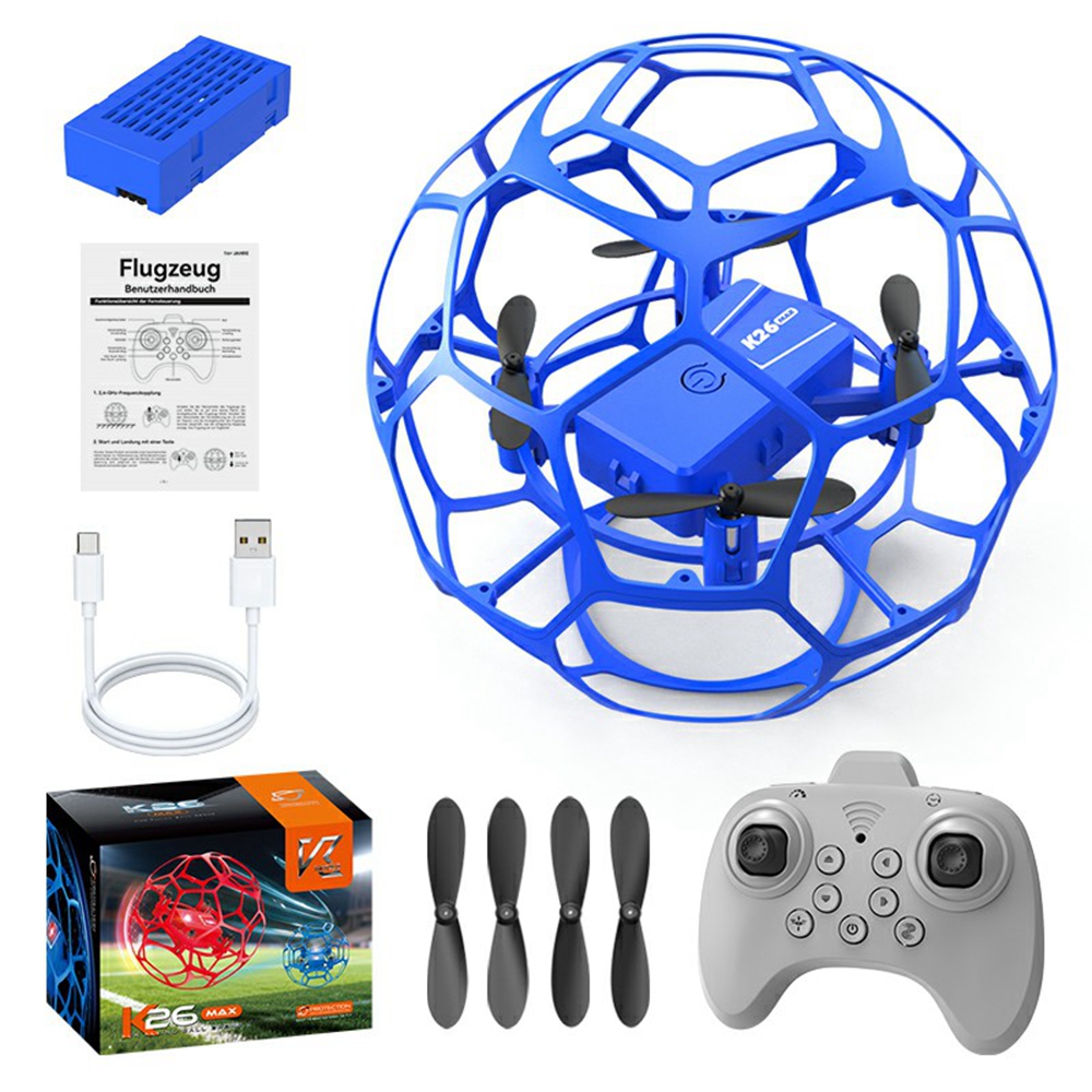 XKJ K26 Soccer Drone 3 Speeds Adjustable Flying Ball 360 Degree Flip Hovering RC Quadcopter Toy for Kids Gift - Blue