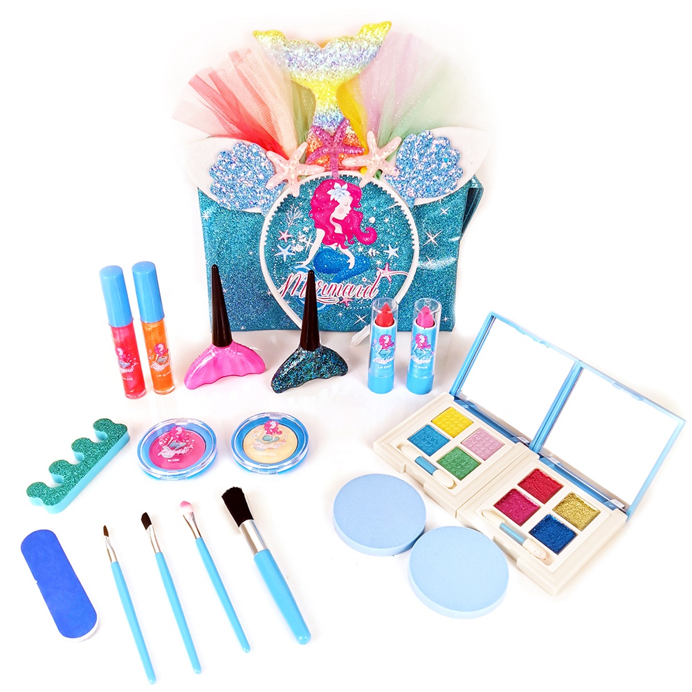 

Sollasy E504 Prinzessin Trep Play Make-up Kit Tragbares Kosmetisches Kleidspielzeug Mit Wasserbasis-Nagellackhaarband Für Mädchen