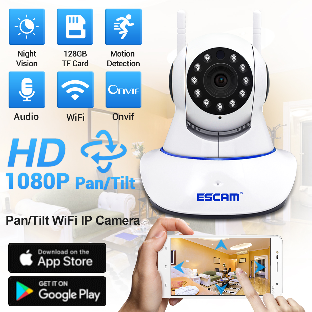 

ESCAM G01 1080P Wireless IP Camera Support Night Vision - UK Plug