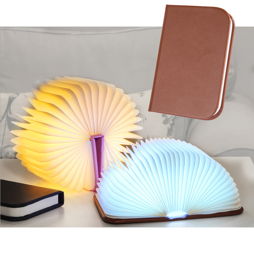 

Mini Colorful Foldable LED Book Lamp PU Leather Cover USB Rechargeable Night Light - Brown