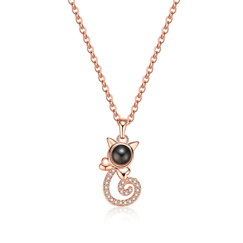 

Xl007 100 Sprache Ich Liebe Dich Projektion Halskette Süße Katzenanhänger Geburtstag Valentinstag Geschenk - Roségold