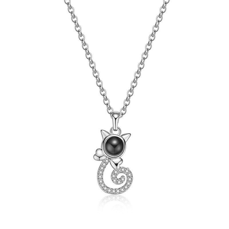 

Xl007 100 Sprache Ich Liebe Dich Projektion Halskette Süße Katzenanhänger Geburtstag Valentinstag Geschenk - Silber-