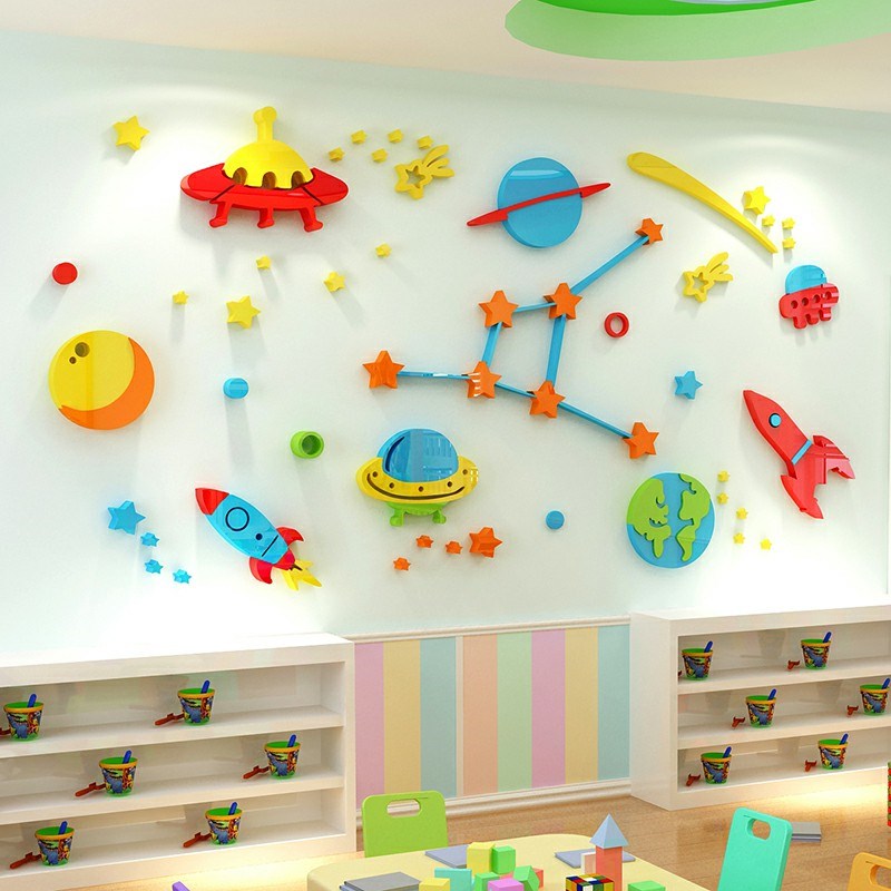 

Space Ship Acrylic 3D Children's Room Kindergarten Small Wall Sticker