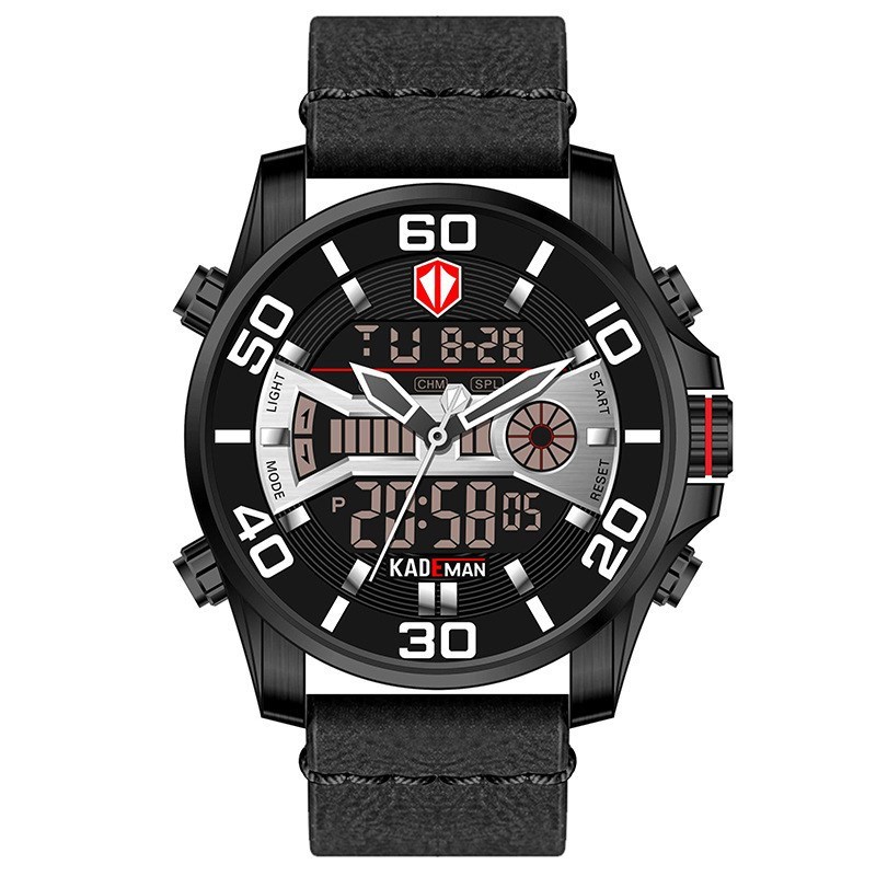

KADEMAN Men Watch Luxury Sports Watch 3ATM Wristwatch Casual Leather Watch - Black