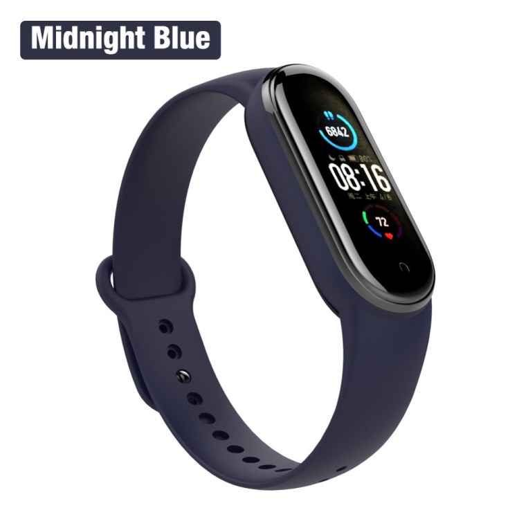

For Xiaomi Mi Band 5/6/7 Silicone Smart Watch Band Solid Color Replacement Wrist Strap - Midnight Blue, Xiaomi Mi Band 5