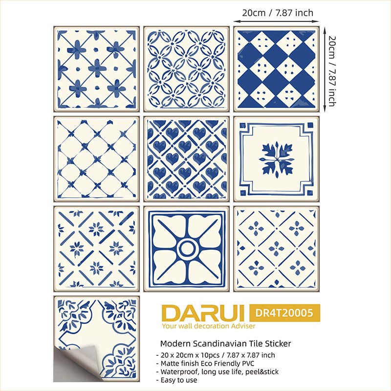 

10PCS/Set DIY Wallpaper Tile Sticker Wall Floor Sticker Decal, Size: 20x20cm - T05