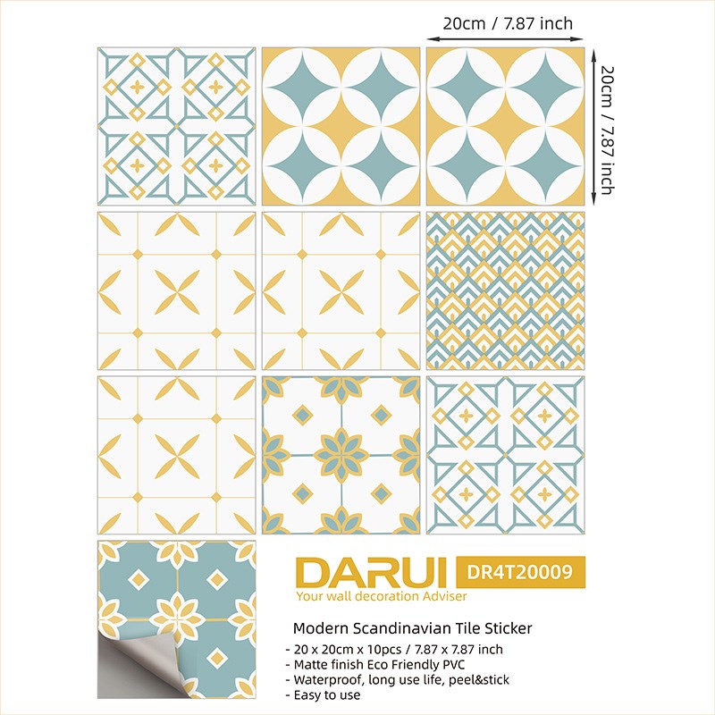 

10PCS/Set DIY Wallpaper Tile Sticker Wall Floor Sticker Decal, Size: 20x20cm - T09