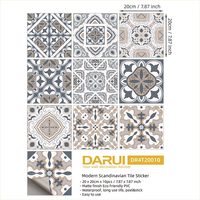 

10PCS/Set DIY Wallpaper Tile Sticker Wall Floor Sticker Decal, Size: 20x20cm - T10