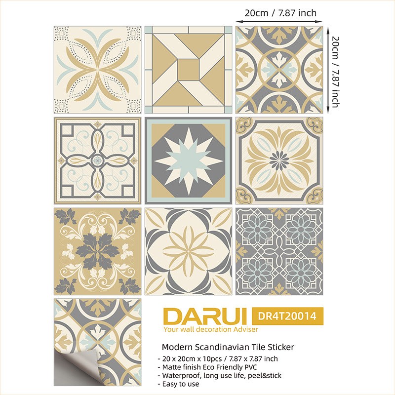

10PCS/Set DIY Wallpaper Tile Sticker Wall Floor Sticker Decal, Size: 20x20cm - T14