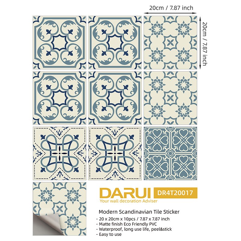 

10PCS/Set DIY Wallpaper Tile Sticker Wall Floor Sticker Decal, Size: 20x20cm - T17