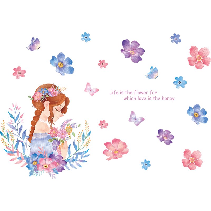 

DIY Flower Maiden Girl Pattern Wallpaper Wall Decoration Sticker Decal - Flower Girl