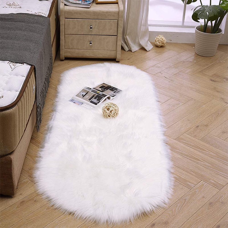 

Long Oval Fluffy Rug Shaggy Floor Mat Faux Fur Carpet - White//60*150cm