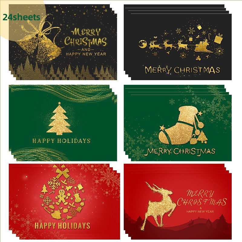 

24Pcs Christmas Greeting Cards Set Mini Envelopes Blessing Cards Christmas Party Gift - Gold