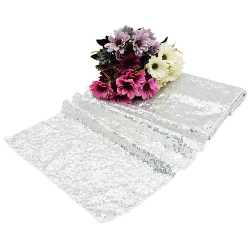 

30x180cm Sequin Table Runner Sparkly Bling Wedding Party Decoration - Silver