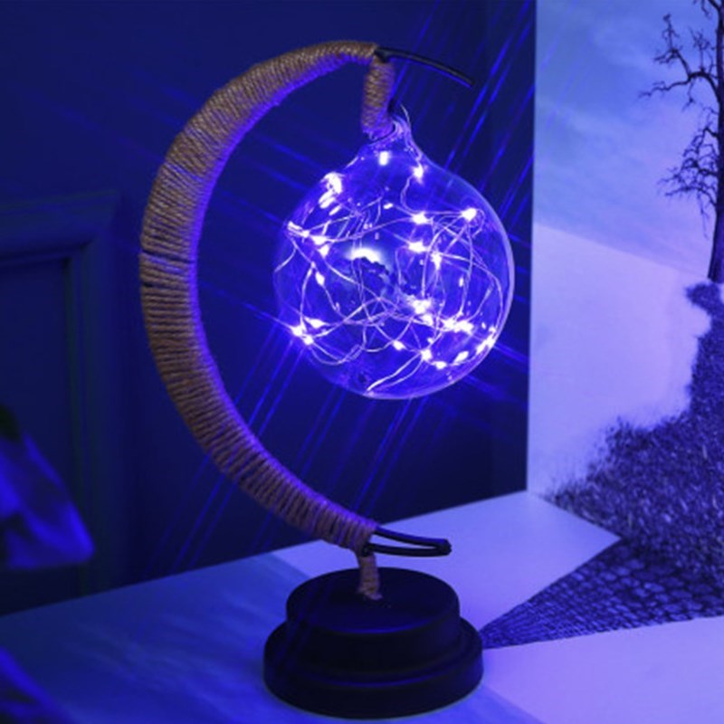 

Moon Rattan Ball Lampshade Battery Powered Table Lamp Night Light - Blue