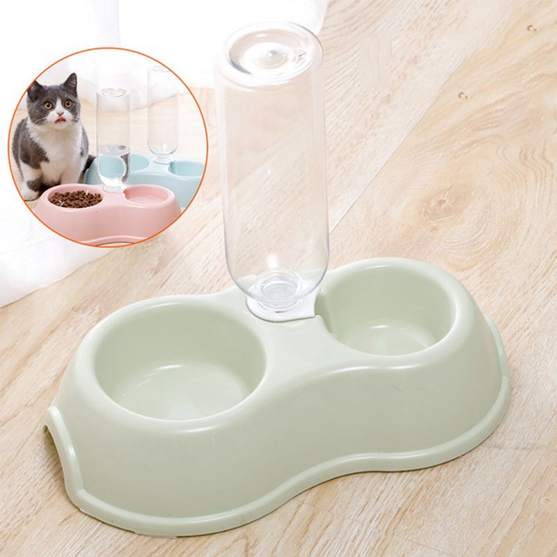 

Katzenhundschüssel Mit Trinkflasche Doppelte Haustier Wasserkostschale - Grün