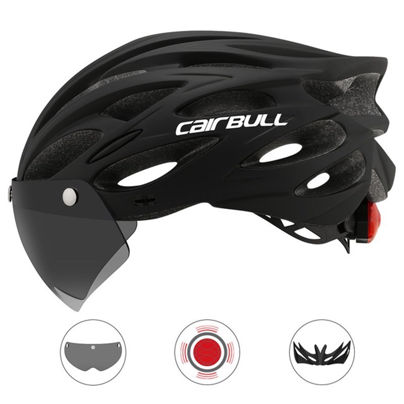 

Cairbull -fahrradfahrradhelm Mit Schutzbrillen Sonnenvisier & USB -verstellbares LED -licht Verstellbarer Radfahrenhelm - Alles Schwarz