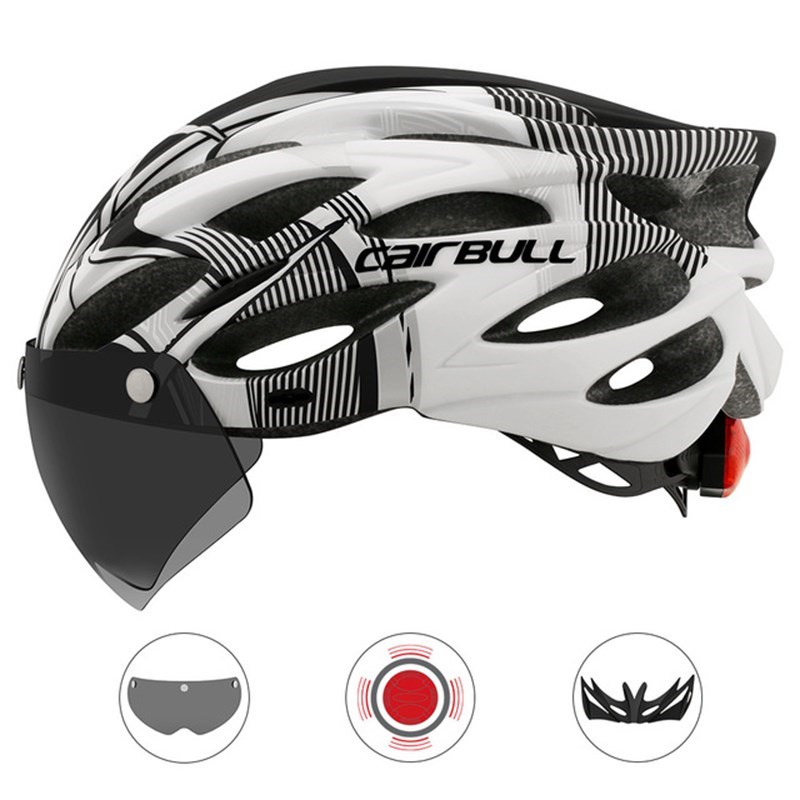 

Cairbull -fahrradfahrradhelm Mit Schutzbrillen Sonnenvisier & USB -verstellbares LED -licht Verstellbarer Radfahrenhelm - Schwarz / Weiß