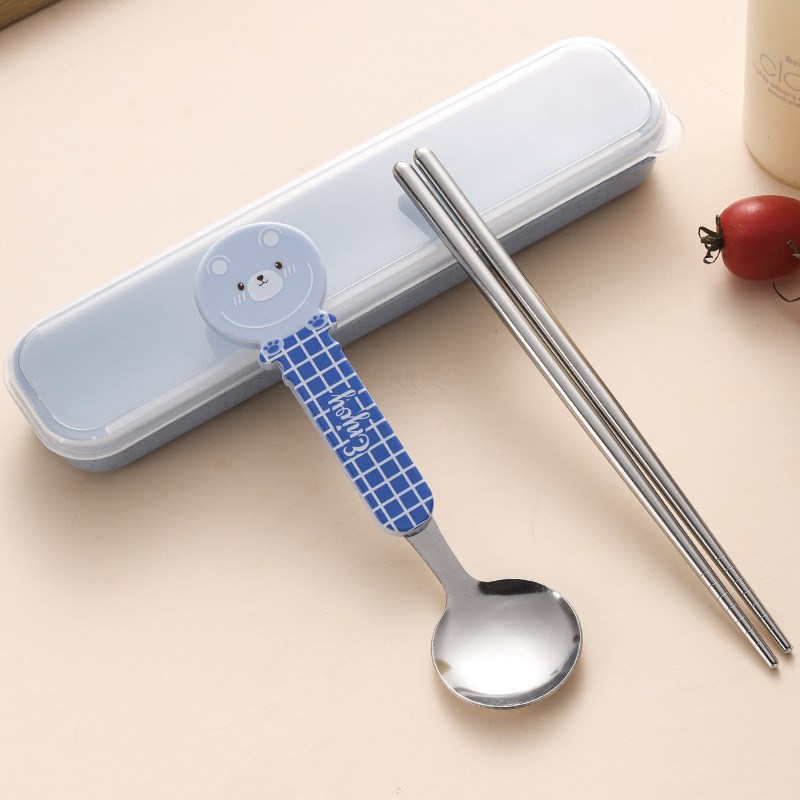 

Baby Todddler Utensils Box Set Mit Kids -essstächen Und Löffel (ohne FDA -zertifikat) - Blau