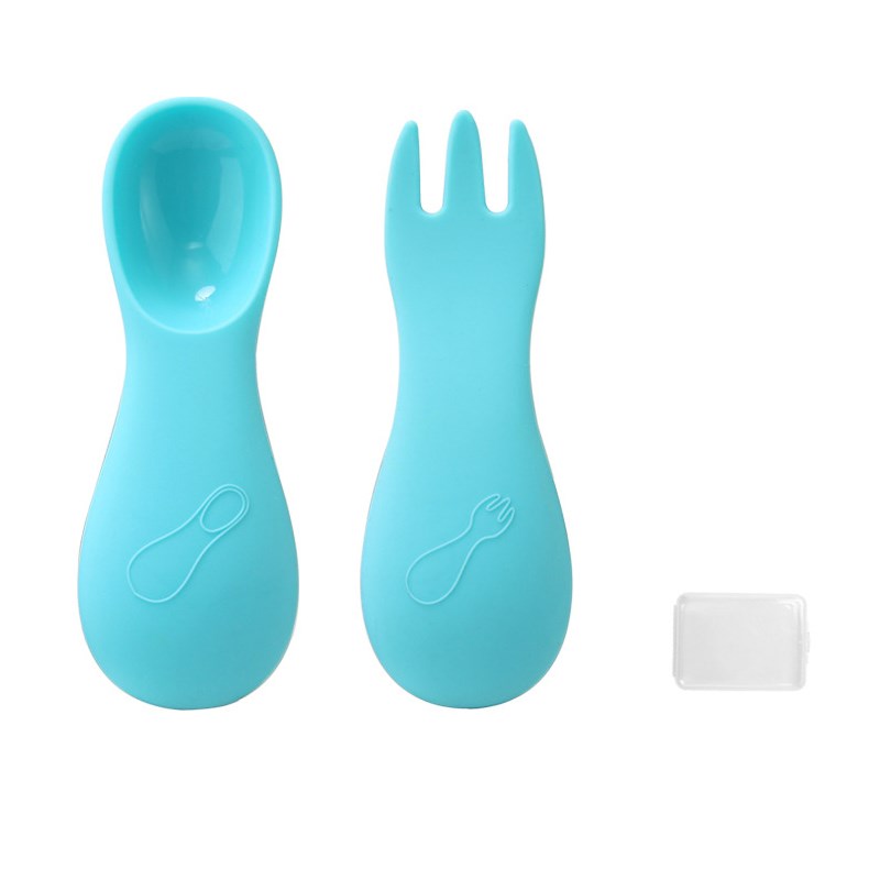 

BPA Free Baby Kids Spoon Und Gabel Set Silicon Toddler Tabelle (ohne FDA -zertifikat) - Blau