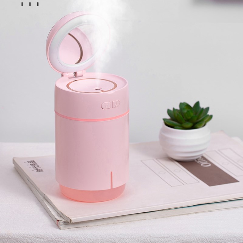 

K005 3 In 1 Mini-Luftbefeuchter Make-up-Spiegel-Fülllicht Bunte Lichtkühler Diffusor - Rosa