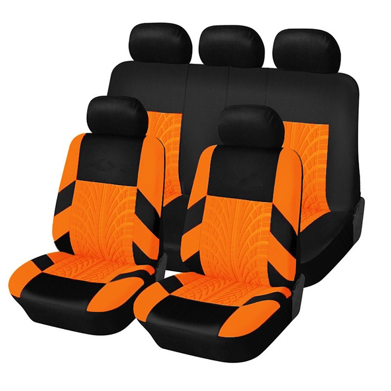 

9 Teile / Satz Universal Fit Polyester Auto Sitzbedeckung Protektoren Für Vorder- / Rückseiten / Kissen / Rückkissen - Orange