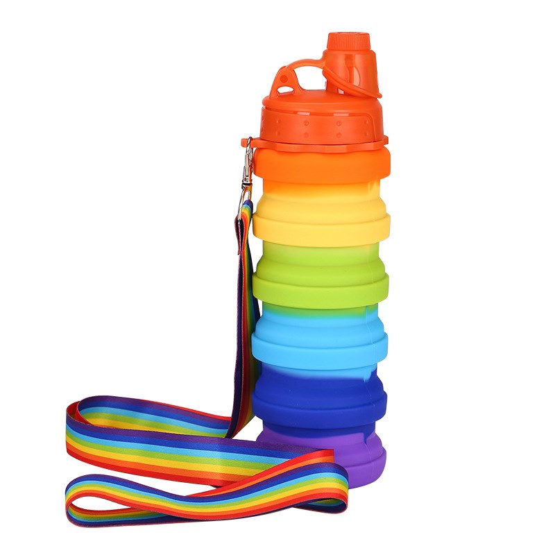 

500 ml BPA Kostenloser Silikon -sport -zusammenklappbarer Wasserflasche Kinder Einsenerischer Kessel Für Reisen im Freien Sportarten - Bunt