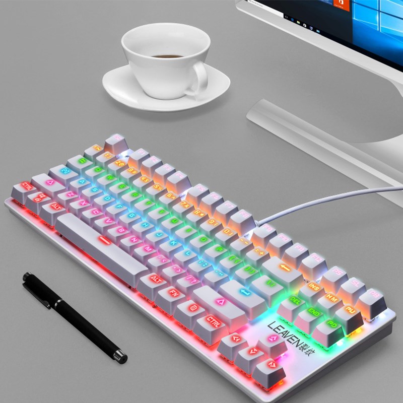 

Leaven K550 USB LED Kabel Verdrahtetes Mechanisches Gaming -tastatur Mit 87 Tasten - Weiß