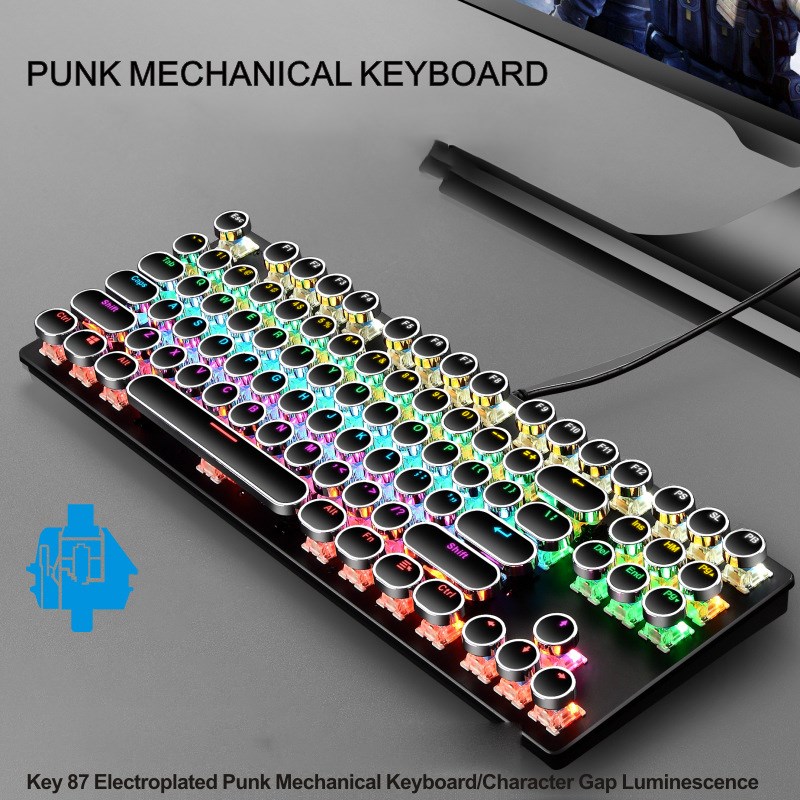 

Leaven K550 USB LED Kabel Verdrahtetes Mechanisches Gaming -tastatur Mit 87 Tasten - Schwarzer Punk
