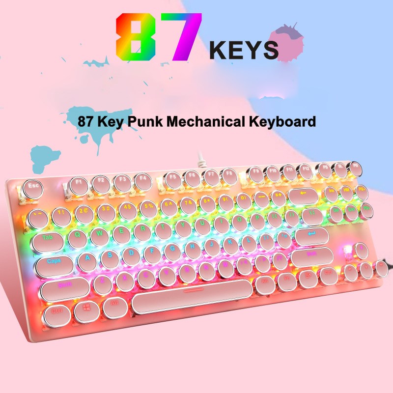 

Leaven K550 USB LED Kabel Verdrahtetes Mechanisches Gaming -tastatur Mit 87 Tasten - Pink Punk