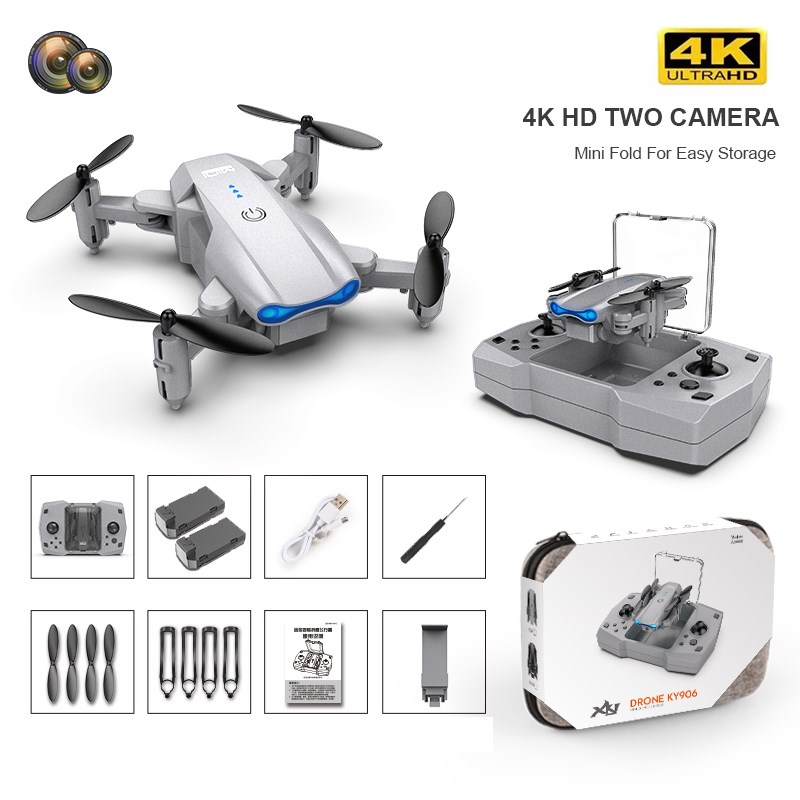 

RC Quadcopter Mini Fliegenhubschrauber Drohne Langsteuerungsbereich DRONE - Graue / Duale 4K-Kameras / 2 Batterien