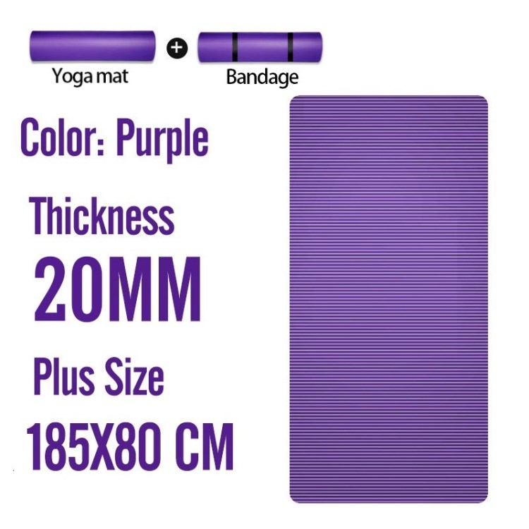 

For Fitness Exercise High-quality Soft Anti-Slip Yoga Sports Mat Pad - Purple/20mm/Mat + Strap