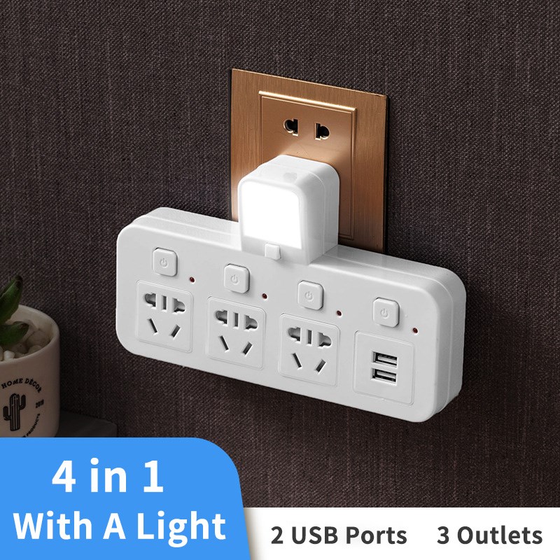 

CN Standard Phone Power Socket Outlet Charger Adapter with Night Lamp USB Hub - White/4 in 1